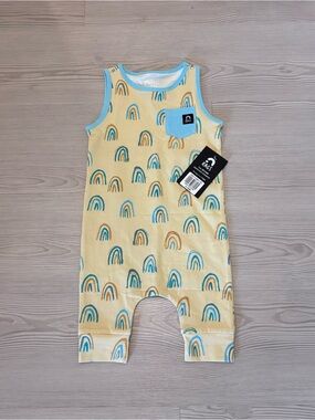Rags Yellow & Blue Rainbow Sleeveless Baby One-Piece with Blue Trim